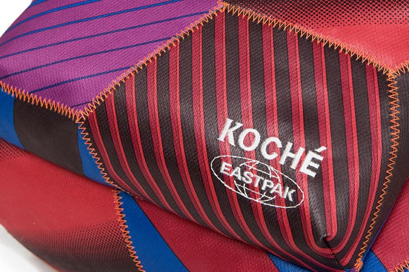 KOCHÉ Eastpak Bag Capsule Collection Padded Pak'r Kerr Tote Bag Fanny Pack Snakeskin Soccer Ball Contrasting Stitching Black Burgundy Red Blue