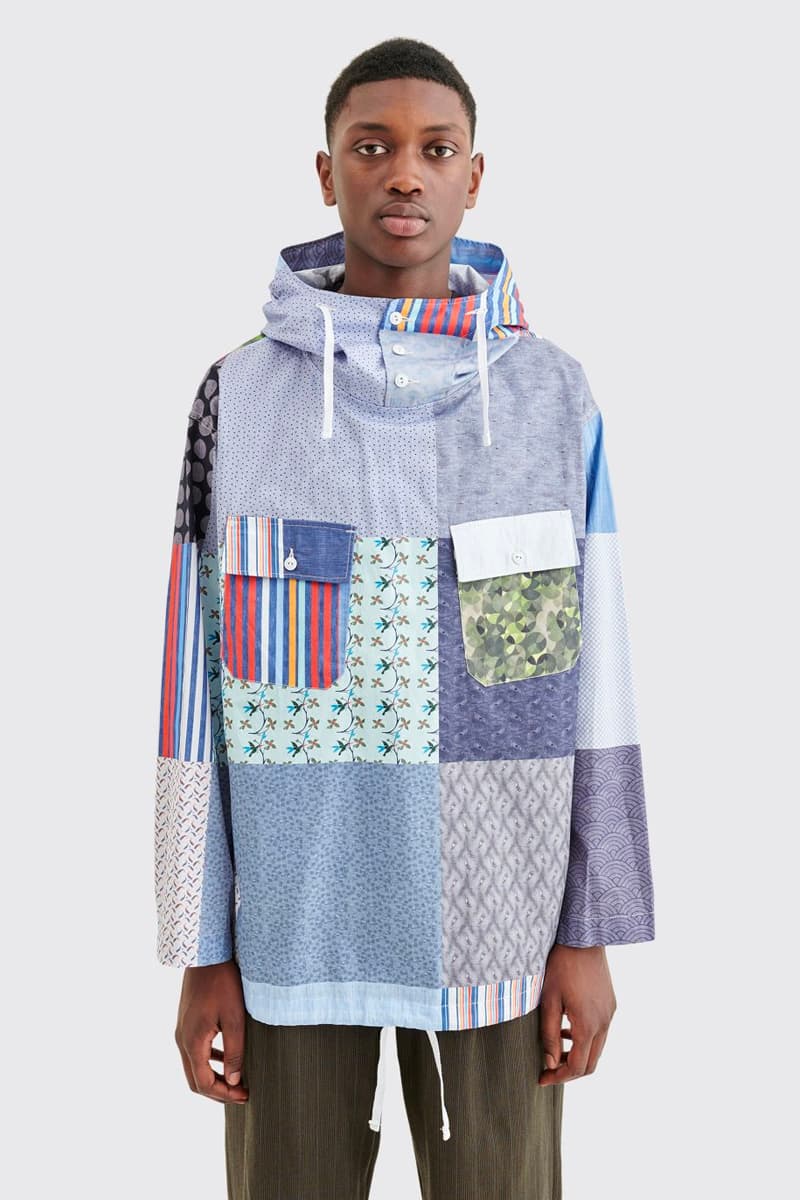 Engineered Garments Random Cagoule Patchwork Shirt Blue spring summer 2020 High collar hood