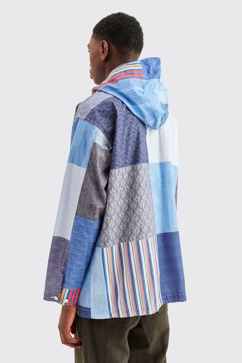 Engineered Garments Random Cagoule Patchwork Shirt Blue spring summer 2020 High collar hood