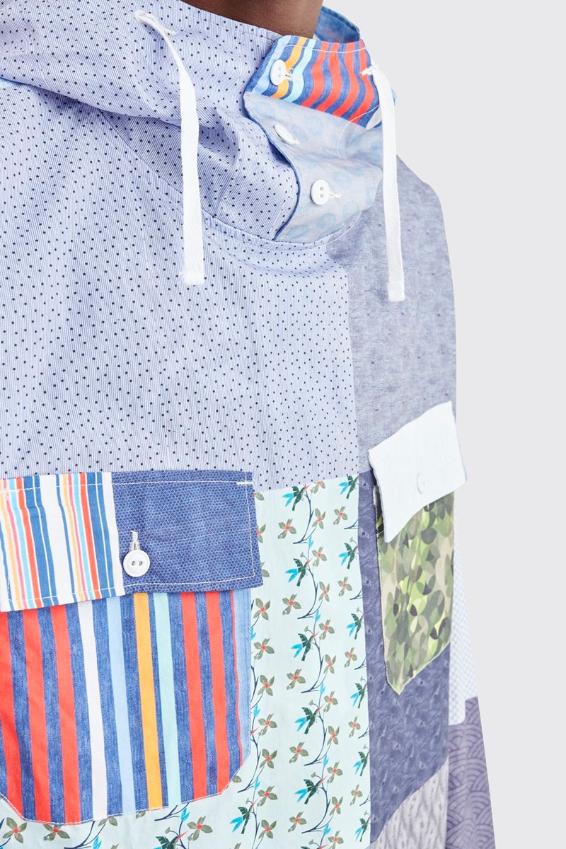 Engineered Garments Random Cagoule Patchwork Shirt Blue spring summer 2020 High collar hood