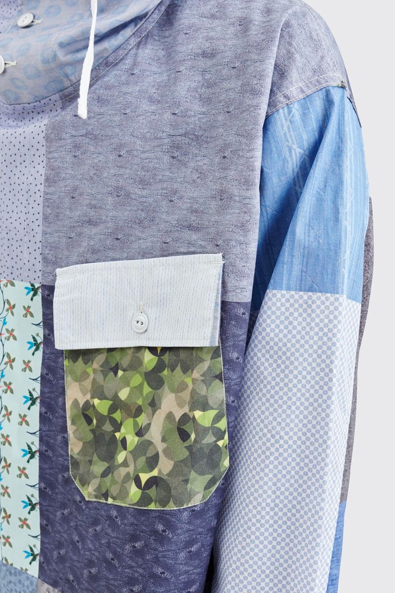 Engineered Garments Random Cagoule Patchwork Shirt Blue spring summer 2020 High collar hood