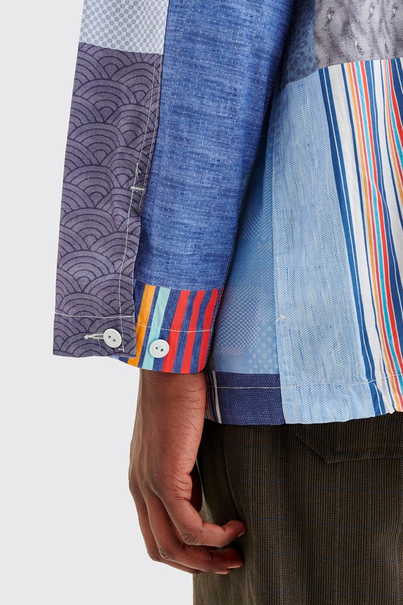 Engineered Garments Random Cagoule Patchwork Shirt Blue spring summer 2020 High collar hood