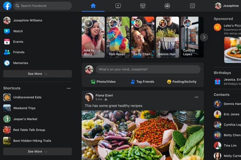 facebook social media platform dark mode internet web desktop browser mark zuckerberg update streamline layout user interface