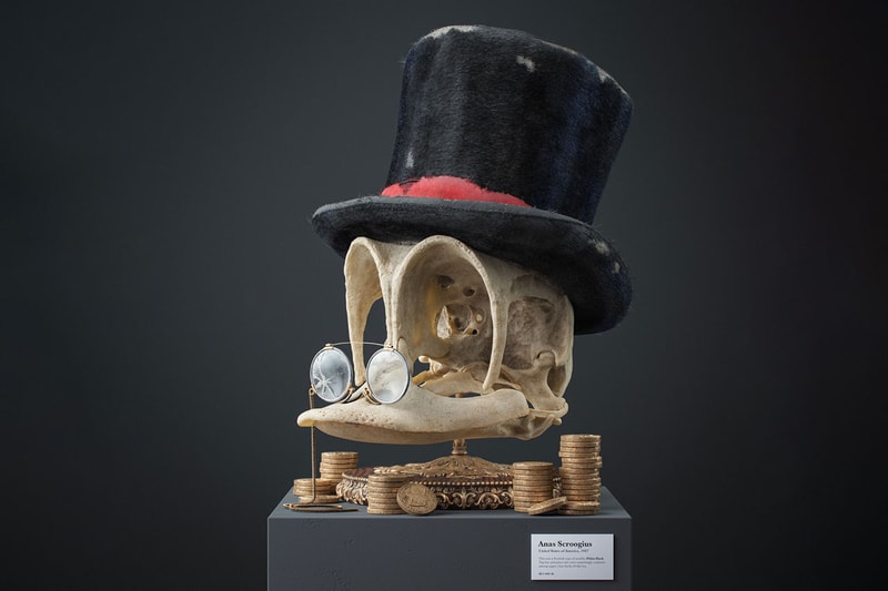 Filip Hodas Cartoon Fossil Skull Series Canis Goofus Anas Scroogius Spongia Bobae Homo Popoculis Mus Minnius Canaria Tweetea CG 3D Illustration