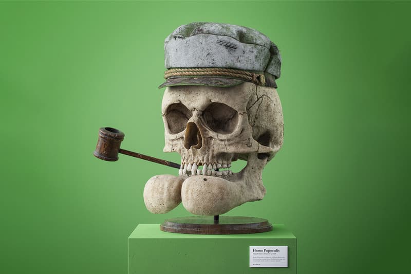 Filip Hodas Cartoon Fossil Skull Series Canis Goofus Anas Scroogius Spongia Bobae Homo Popoculis Mus Minnius Canaria Tweetea CG 3D Illustration
