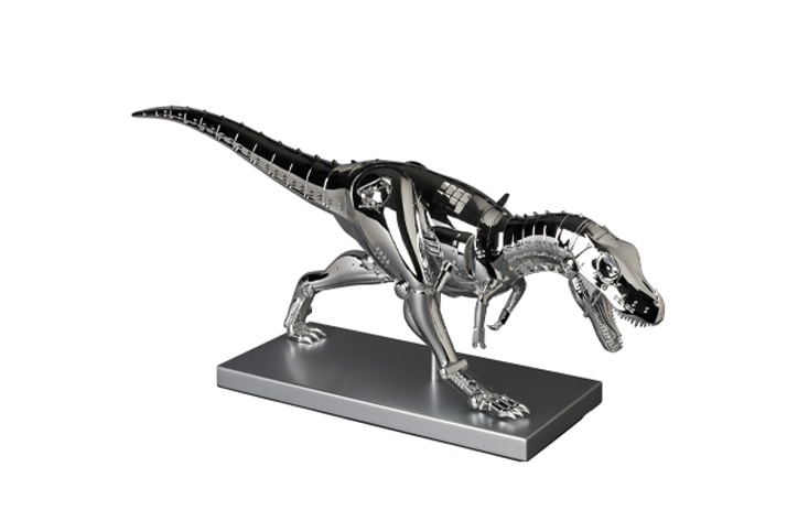 Hajime Sorayama x Medicom Toy Tyrannosaurus Rex Figure Chromed T-Rex Art Toy Sculpture