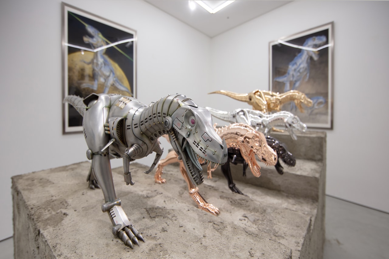 Inside Hajime Sorayama "Sex Matter" & "T-Rex" Exhibition NANAZUKA Gallery Feminine Robots Sculptures Paintings T-Rex Dinosaurs 