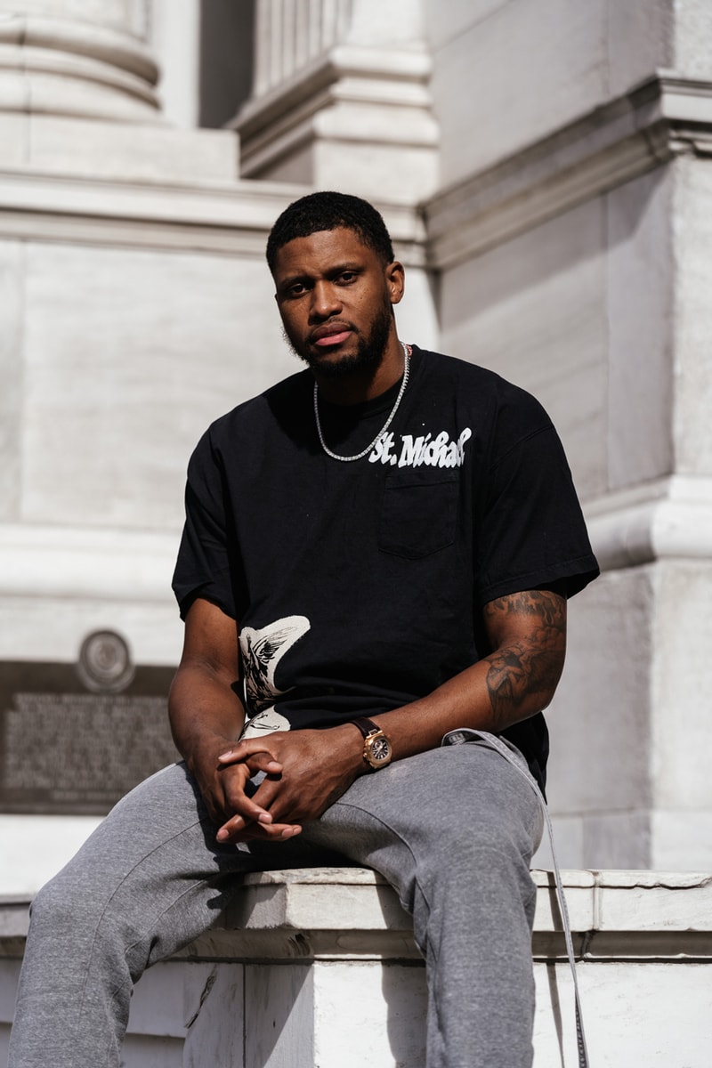 rudy gay style fashion clothing nba basketball player san antonio spurs fear of god sweatpants merch line puma sneakers shoes public enemy collaboration patek watch fight the power new york city madison square park