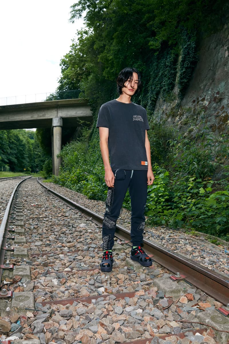 Sami Miró x Heron Preston Spring/Summer 2020 "Natural Disaster" Collaboration Collection Denim Jacket Mesh Body Suit Upcycled Shirts Sweatpants Crewnecks Patchwork Dresses Skirts