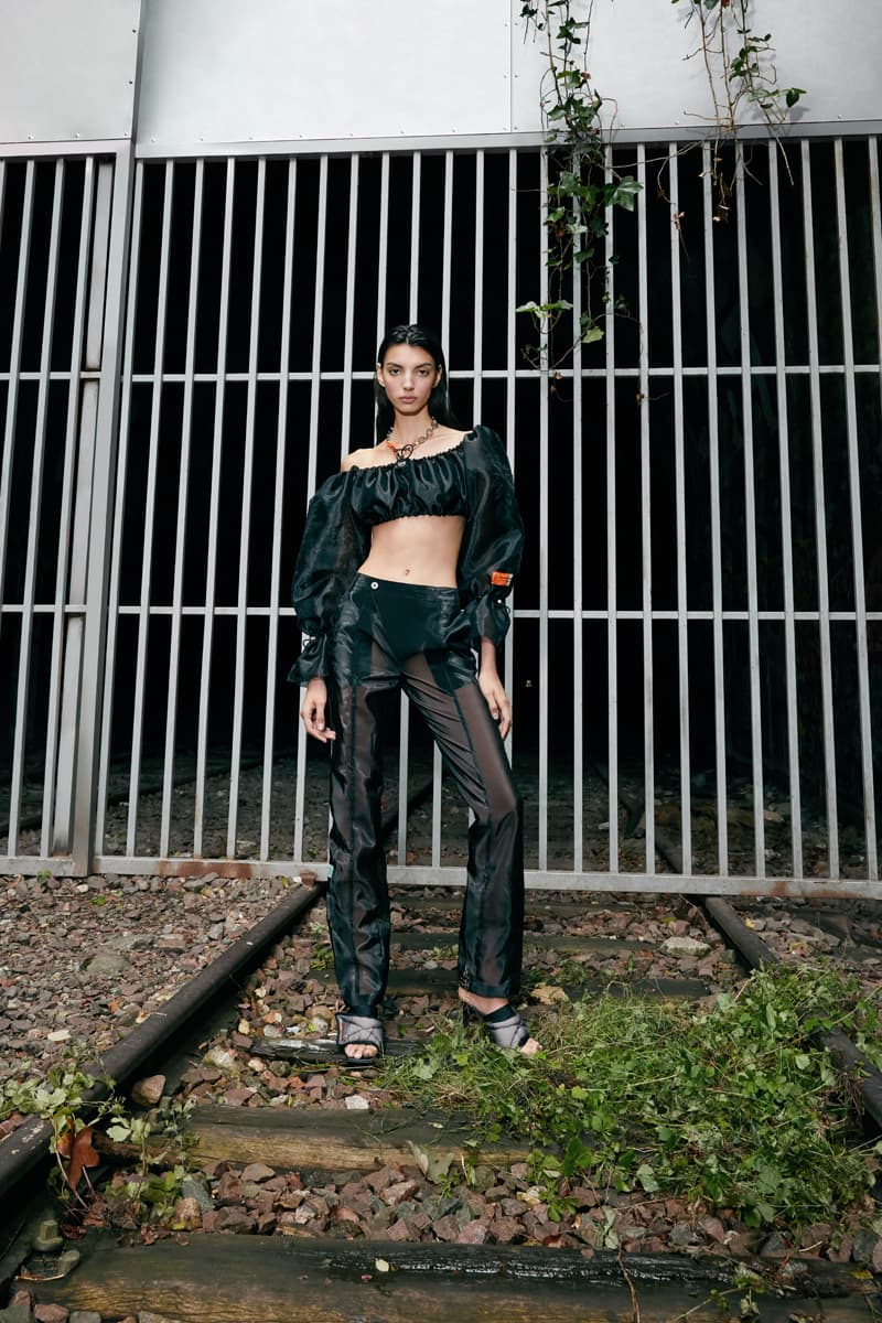 Sami Miró x Heron Preston Spring/Summer 2020 "Natural Disaster" Collaboration Collection Denim Jacket Mesh Body Suit Upcycled Shirts Sweatpants Crewnecks Patchwork Dresses Skirts