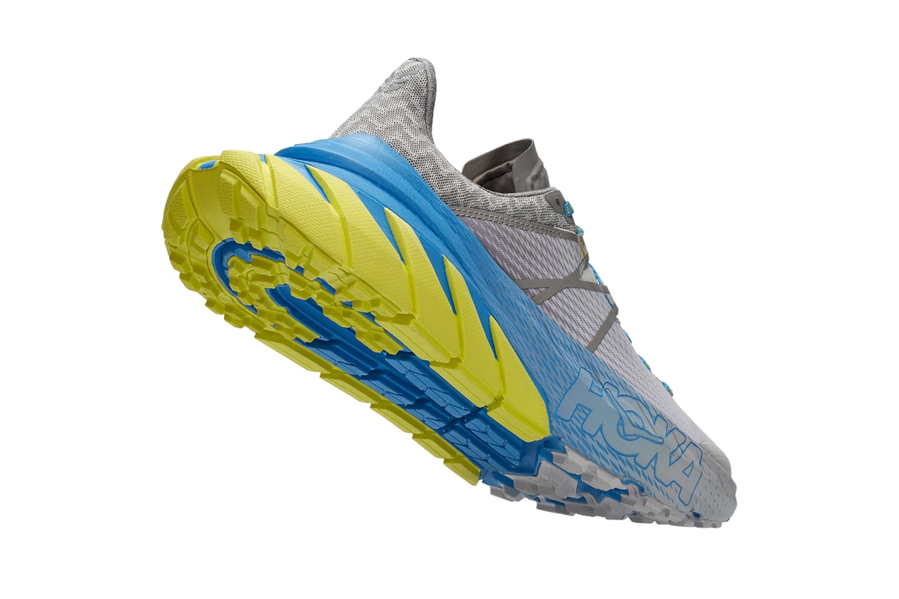 hoka one one tennine trail running shoe downhill grey blue yellow release date info photos price drizzle lunar rock