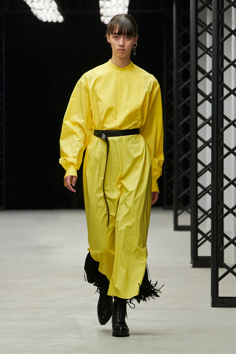 HYKE Fall/Winter 2020 Runway Collection adidas collaboration military coats jackets skirts speckled knitwear bags ponchos brown green black white 