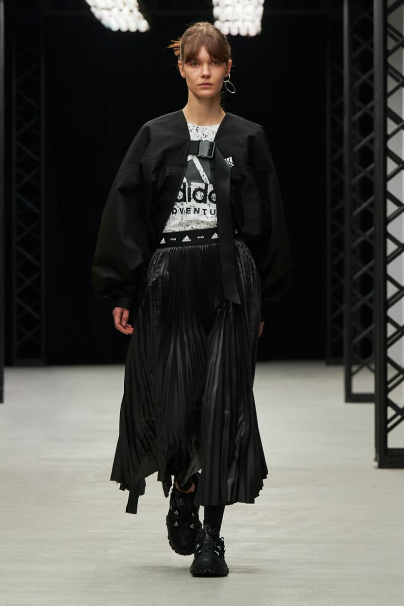 HYKE Fall/Winter 2020 Runway Collection adidas collaboration military coats jackets skirts speckled knitwear bags ponchos brown green black white 