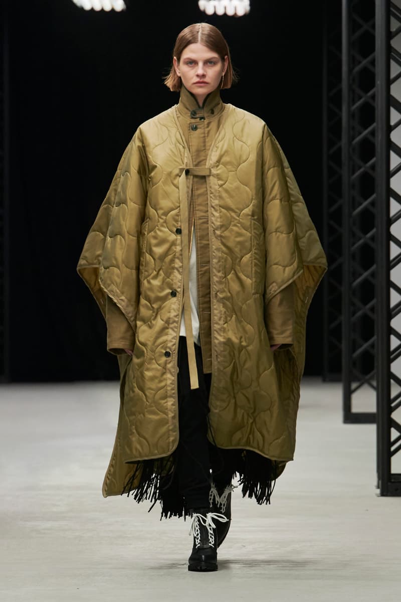 HYKE Fall/Winter 2020 Runway Collection adidas collaboration military coats jackets skirts speckled knitwear bags ponchos brown green black white 