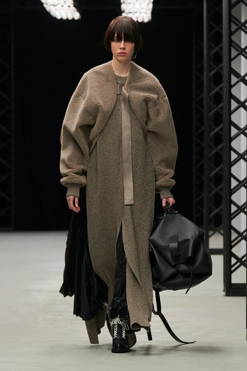 HYKE Fall/Winter 2020 Runway Collection adidas collaboration military coats jackets skirts speckled knitwear bags ponchos brown green black white 