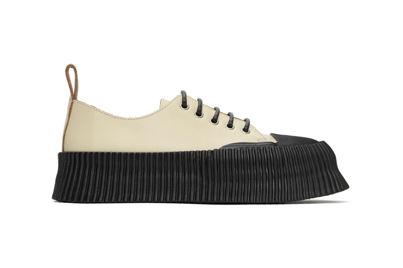 Jil Sander Black Vulcanized Rubber Sole Sneakers 201249M237032 Beige Colorway 201249M237033 Lucie Luke Meier Spring/Summer 2020 SS20 Footwear Sneaker Release Information Drop Date Closer Look SSENSE Cop Buy Online High End Sartorial Calfskin Leather Crepe Rubber Outsole Platform 2 Inches