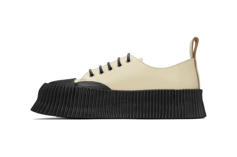 Jil Sander Black Vulcanized Rubber Sole Sneakers 201249M237032 Beige Colorway 201249M237033 Lucie Luke Meier Spring/Summer 2020 SS20 Footwear Sneaker Release Information Drop Date Closer Look SSENSE Cop Buy Online High End Sartorial Calfskin Leather Crepe Rubber Outsole Platform 2 Inches
