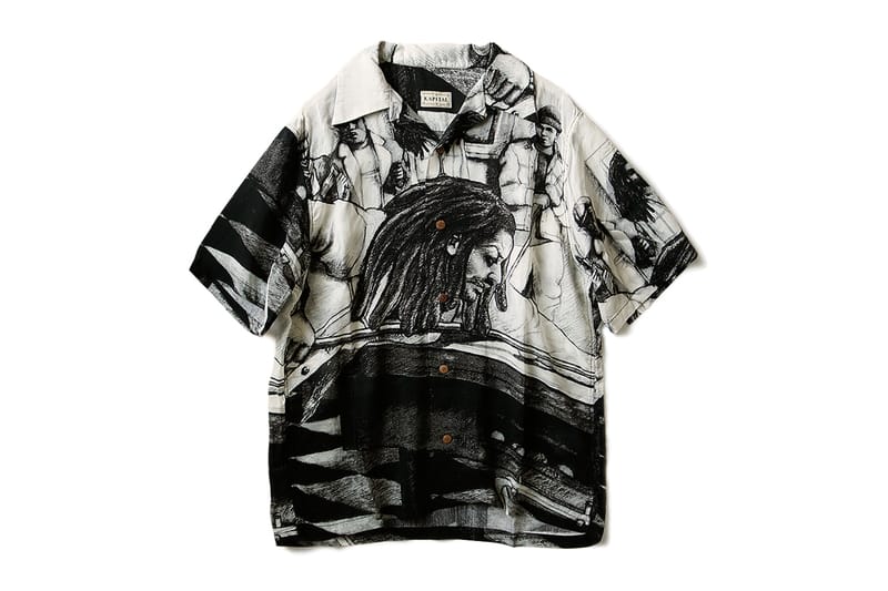 KAPITAL Drops Artful Black & White Silk Hawaiian Shirt
