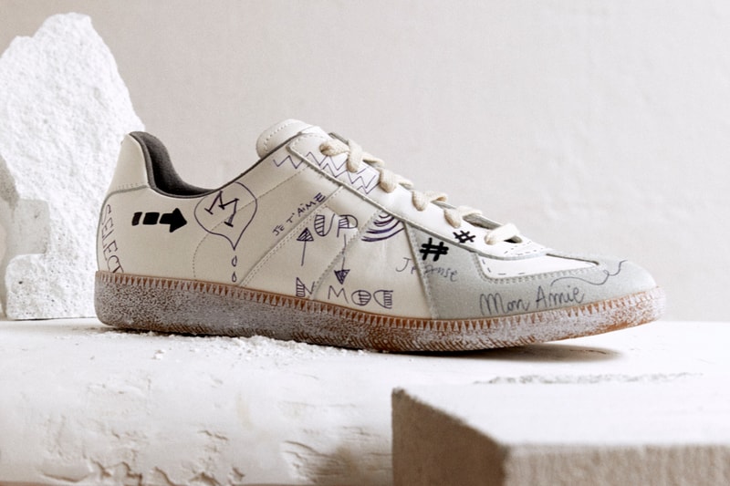 Mytheresa x Maison Margiela "Vintage Graffiti" Men's Replica Sneakers White Gray Drawings French Phrases