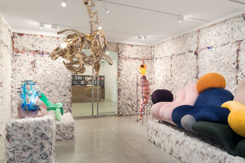 Misha Kahn "Soft Bodies, Hard Spaces" Exhibition Friedman Benda Gallery Design Show Sculptural Objects Sofas Chandeliers Chairs Lamps