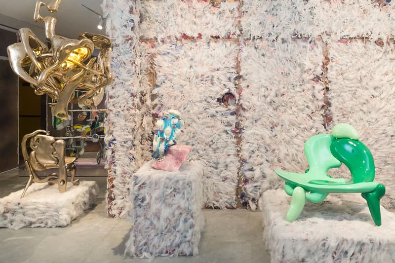 Misha Kahn "Soft Bodies, Hard Spaces" Exhibition Friedman Benda Gallery Design Show Sculptural Objects Sofas Chandeliers Chairs Lamps