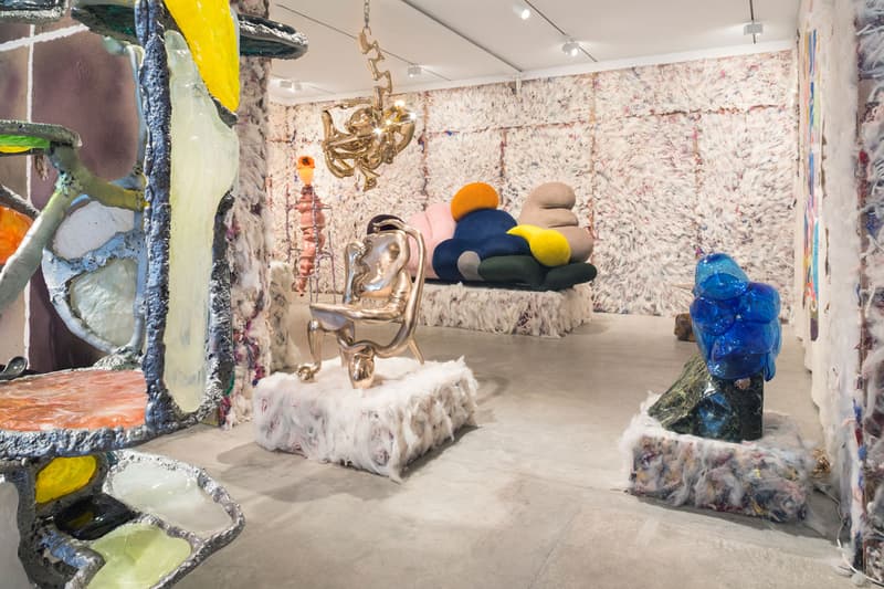 Misha Kahn "Soft Bodies, Hard Spaces" Exhibition Friedman Benda Gallery Design Show Sculptural Objects Sofas Chandeliers Chairs Lamps
