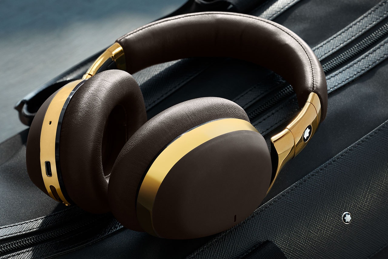 montblanc smart headphones wireless over ear release black leather with chrome metal finishes brown leather with gold colored metal finishes light grey leather