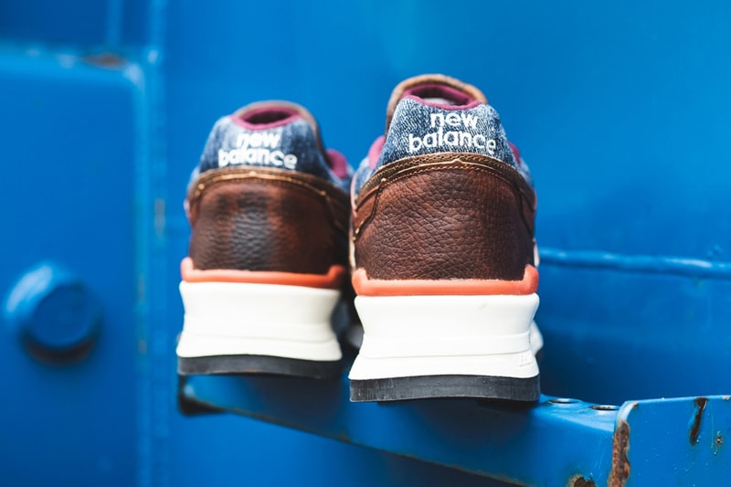 new balance 997 elevated basics made in USA blue denim brown leather release date info photos price patina m997soc