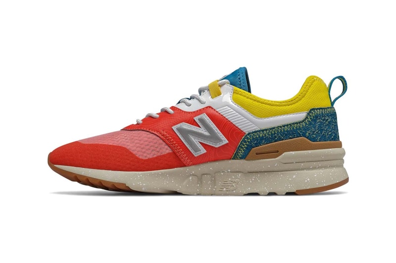 new balance 997h spring hike trail cordura neo flame with classic blue and yellow lightweight trail design hairy suede foxing 