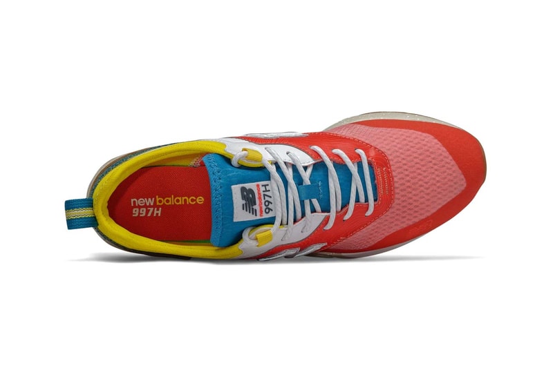 new balance 997h spring hike trail cordura neo flame with classic blue and yellow lightweight trail design hairy suede foxing 