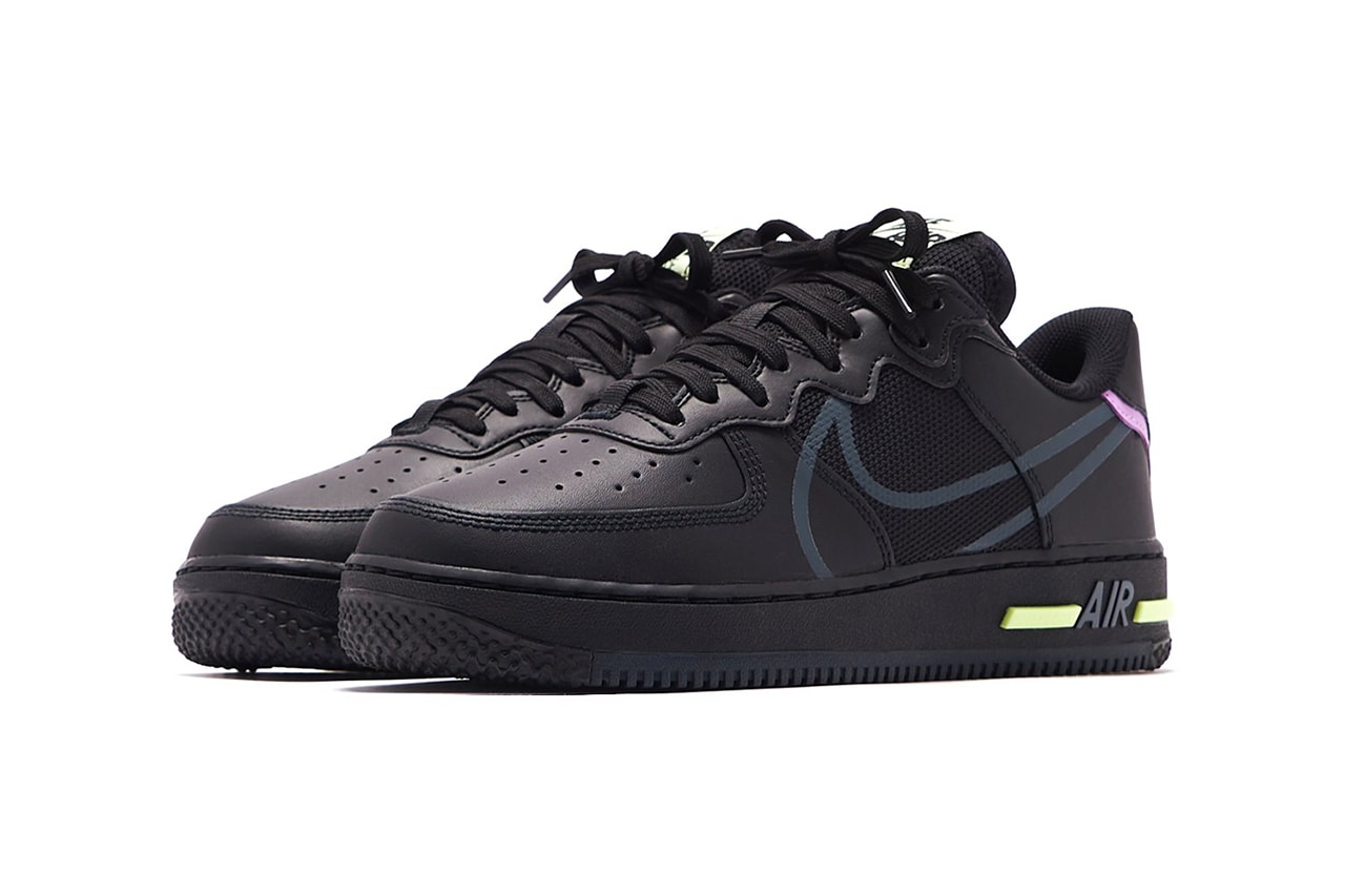 Nike Air Force 1 React D/MS/X "Black/Anthracite/Violet Star/Barely Volt" Release Information First Look Drop Cop Online KITH Store Sneakers Footwear Swoosh All Black Kicks Triple 