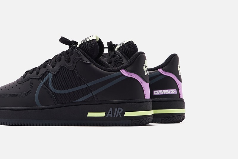 Nike Air Force 1 React D/MS/X "Black/Anthracite/Violet Star/Barely Volt" Release Information First Look Drop Cop Online KITH Store Sneakers Footwear Swoosh All Black Kicks Triple 
