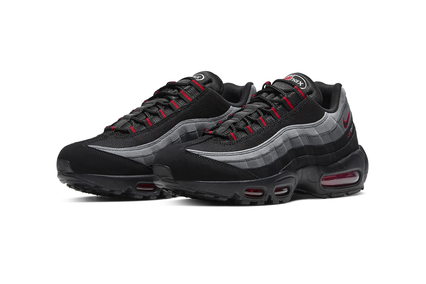 Nike Air Max 95 Iron Gray University Red black sneakers shoes footwear menswear spring summer 2020 collection swoosh runners trainers kicks CW7477 001 air sole unit max air