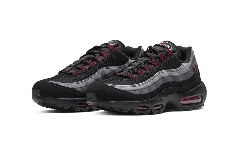Nike Air Max 95 Iron Gray University Red black sneakers shoes footwear menswear spring summer 2020 collection swoosh runners trainers kicks CW7477 001 air sole unit max air