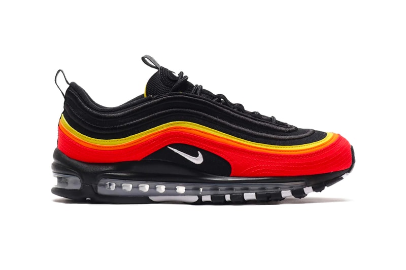 NIKE AIR MAX 97 QS BLACK WHITE CHILE RED MAGMA ORANGE spring summer 2020 collection menswear streetwear ct4525 001 shoes sneakers footwear kicks runners trainers