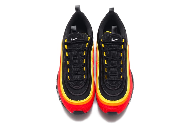 NIKE AIR MAX 97 QS BLACK WHITE CHILE RED MAGMA ORANGE spring summer 2020 collection menswear streetwear ct4525 001 shoes sneakers footwear kicks runners trainers