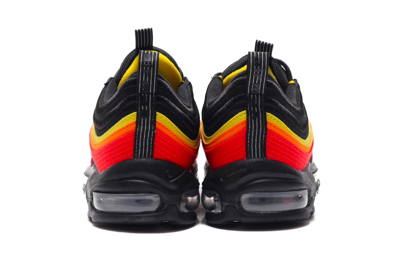 NIKE AIR MAX 97 QS BLACK WHITE CHILE RED MAGMA ORANGE spring summer 2020 collection menswear streetwear ct4525 001 shoes sneakers footwear kicks runners trainers