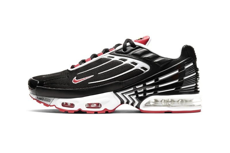Nike Air Max Plus 3 Black Track Red white menswear streetwear shoes sneakers trainers runners kicks swoosh CJ0601 001 tpu tongue tip spring summer 2020 collection logo