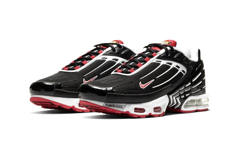 Nike Air Max Plus 3 Black Track Red white menswear streetwear shoes sneakers trainers runners kicks swoosh CJ0601 001 tpu tongue tip spring summer 2020 collection logo