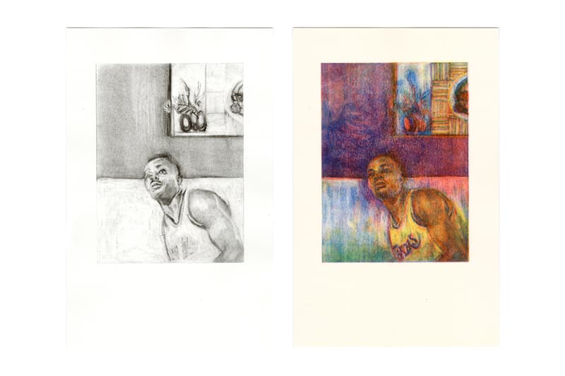 Nikkolos Mohammed "Lady Hoops Box Set" Nick Van Exel Los Angeles Lakers Boston Garden Floor Arena Risographs Prints Charcoal
