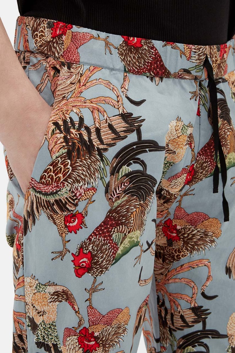 nipoaloha peacock print cotton overshirt cockerel vneck shirt poplin trousers 