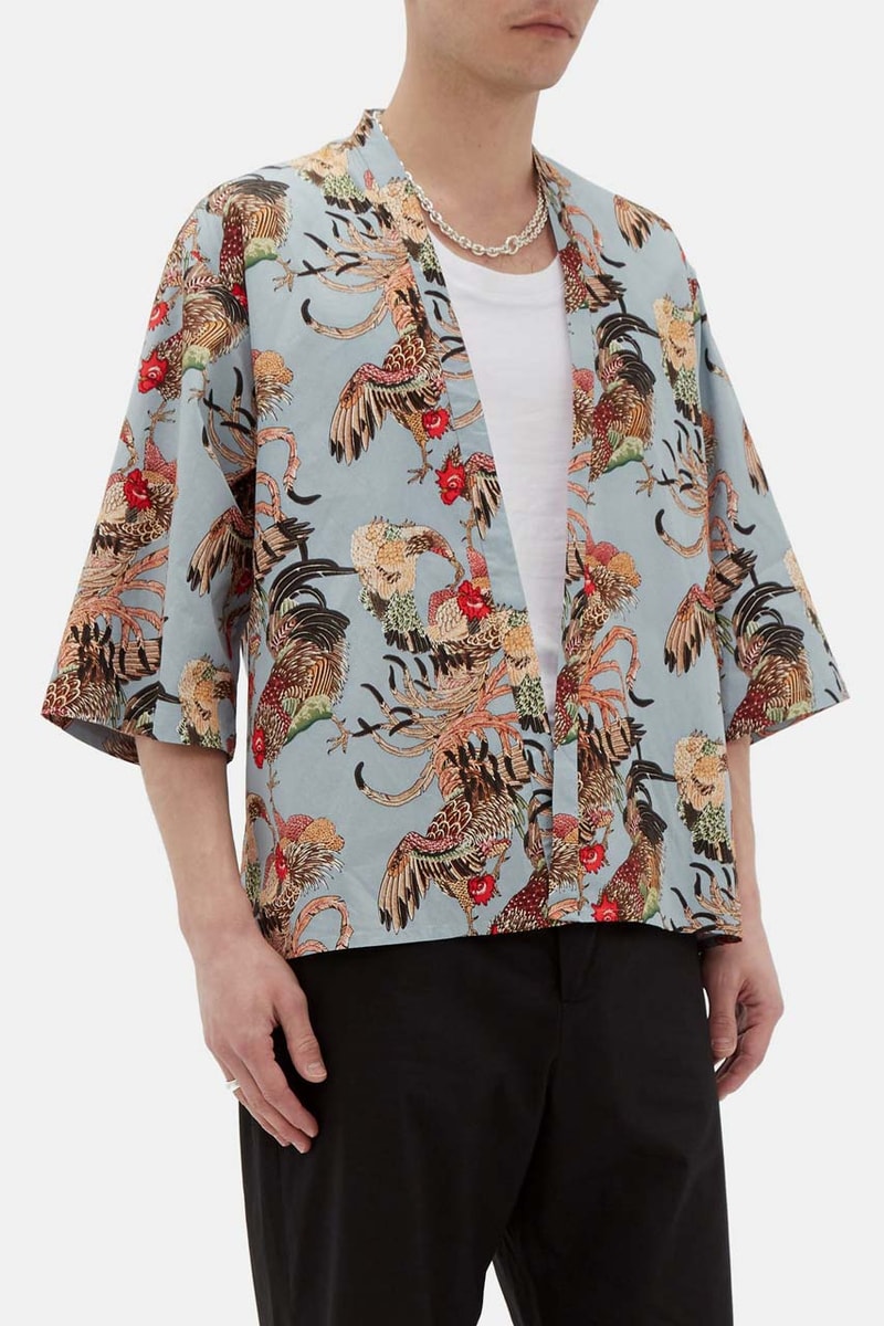 nipoaloha peacock print cotton overshirt cockerel vneck shirt poplin trousers 