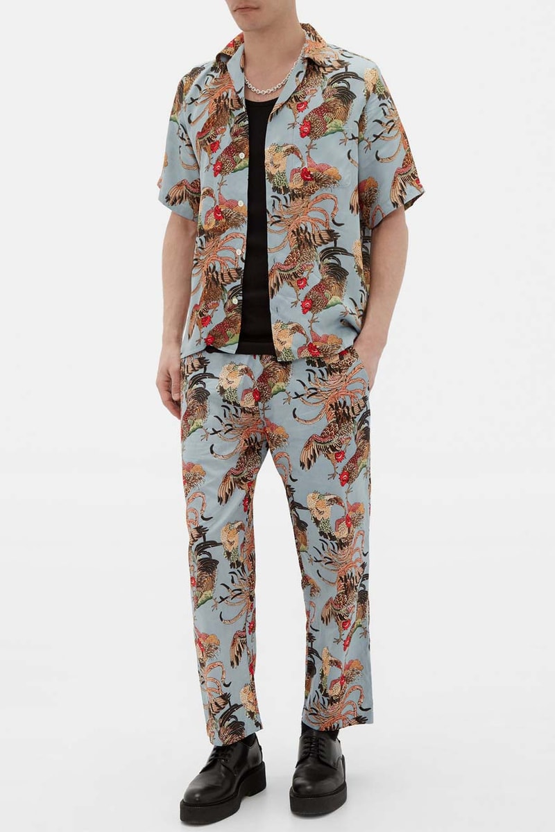 nipoaloha peacock print cotton overshirt cockerel vneck shirt poplin trousers 