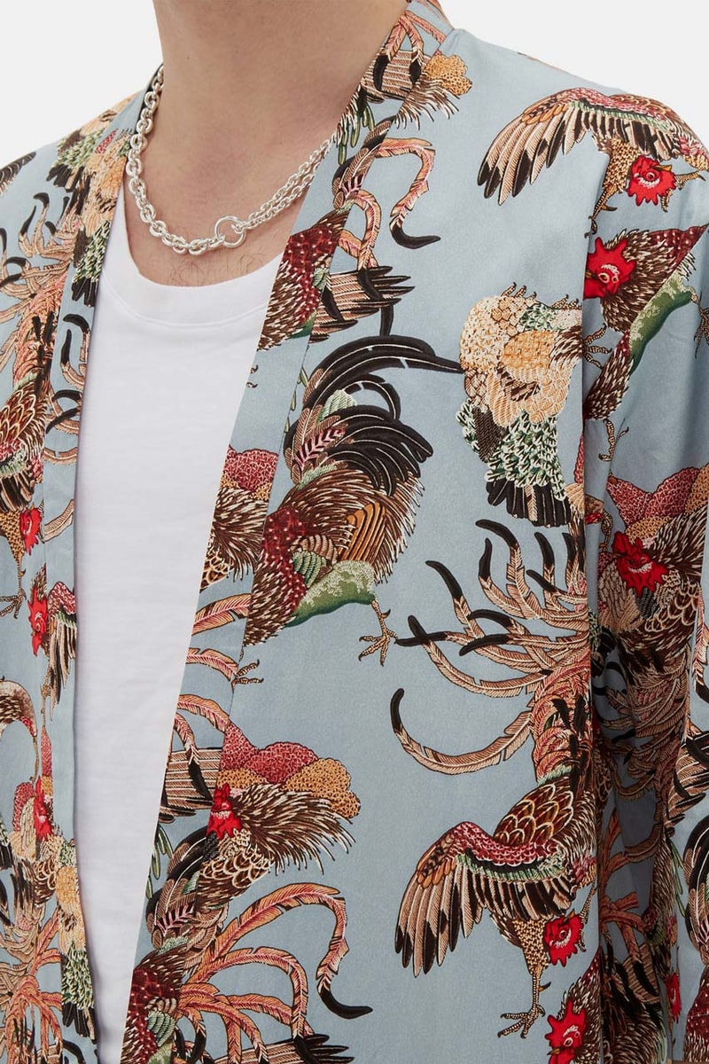 nipoaloha peacock print cotton overshirt cockerel vneck shirt poplin trousers 