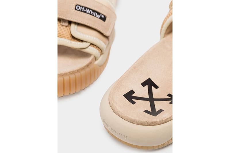 Off-White Beige ODSY Velcro Strap Slides Virgil abloh arrows browns fashion sandals suede ripple sole summer open-toe 