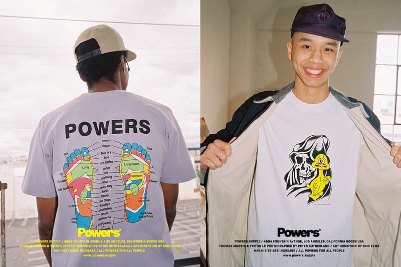 POWERS Spring 2020 lookbook Peter Sutherland supply kyle ng collection drops menswear streetwear t shirt hoodie sweaters hoodies hats caps graphics tote bags accessories