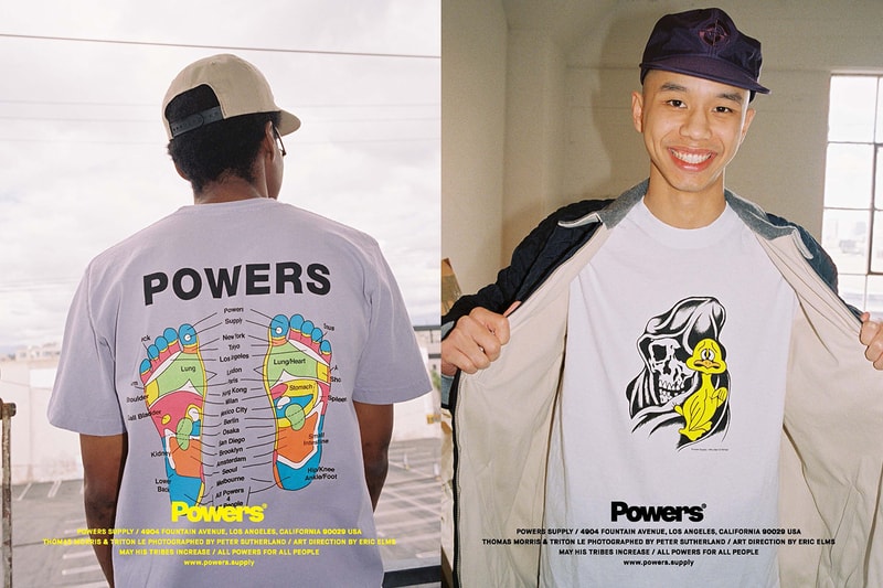 POWERS Spring 2020 lookbook Peter Sutherland supply kyle ng collection drops menswear streetwear t shirt hoodie sweaters hoodies hats caps graphics tote bags accessories