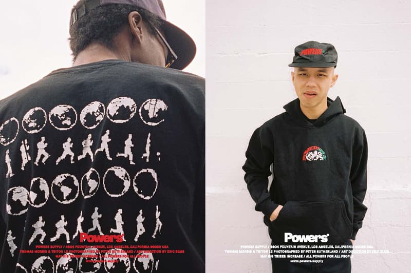 POWERS Spring 2020 lookbook Peter Sutherland supply kyle ng collection drops menswear streetwear t shirt hoodie sweaters hoodies hats caps graphics tote bags accessories