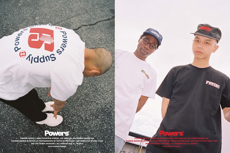 POWERS Spring 2020 lookbook Peter Sutherland supply kyle ng collection drops menswear streetwear t shirt hoodie sweaters hoodies hats caps graphics tote bags accessories