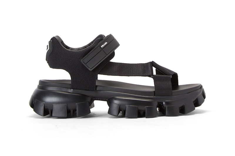 Prada Cloudbust Thunder Sandals Black menswear streetwear luxury high fashion footwear sneakers shoes kicks spring summer 2020 collection made in italy cleated strap on